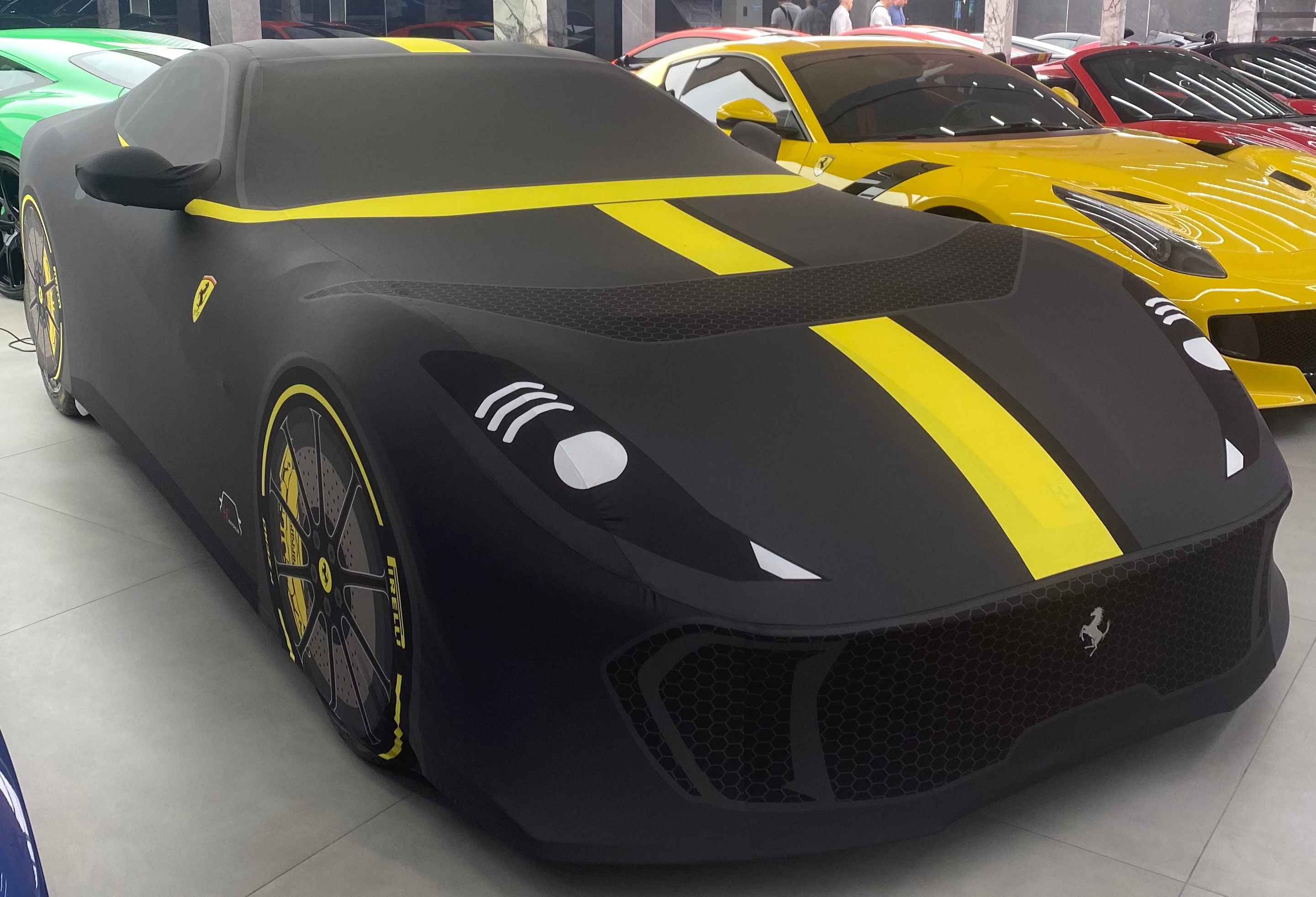 Bespoke TyreDox luxury indoor car cover on Ferrari 812 competizione – premium custom-fit protective cover with breathable, stretch fabric for supercars.